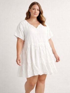 Cloth & Portrait White Textured Ruffle Tunic Dress XXL Boho Cottagecore